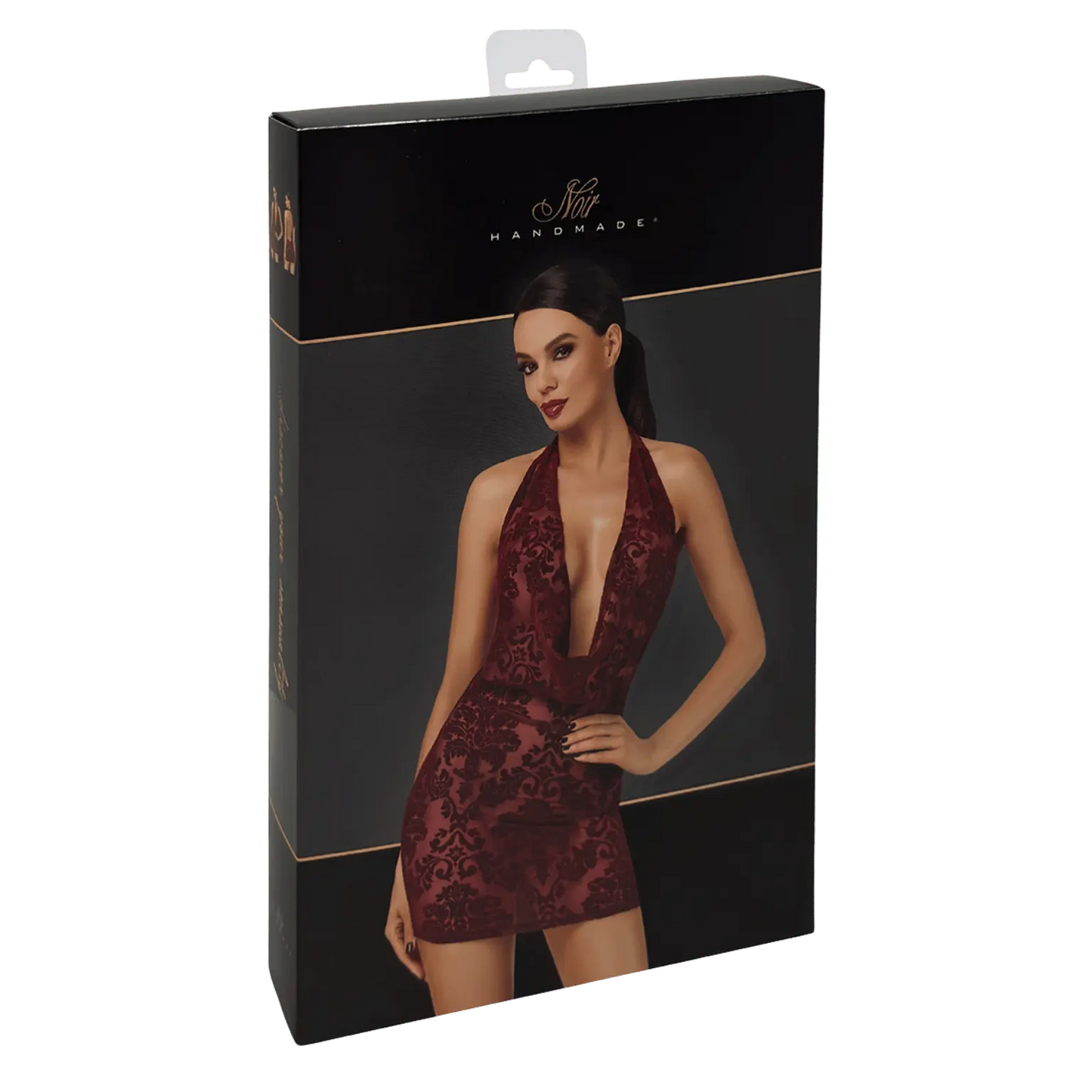 Robe bordeaux en tulle floqué avec décolleté profond – Oh My God’Z