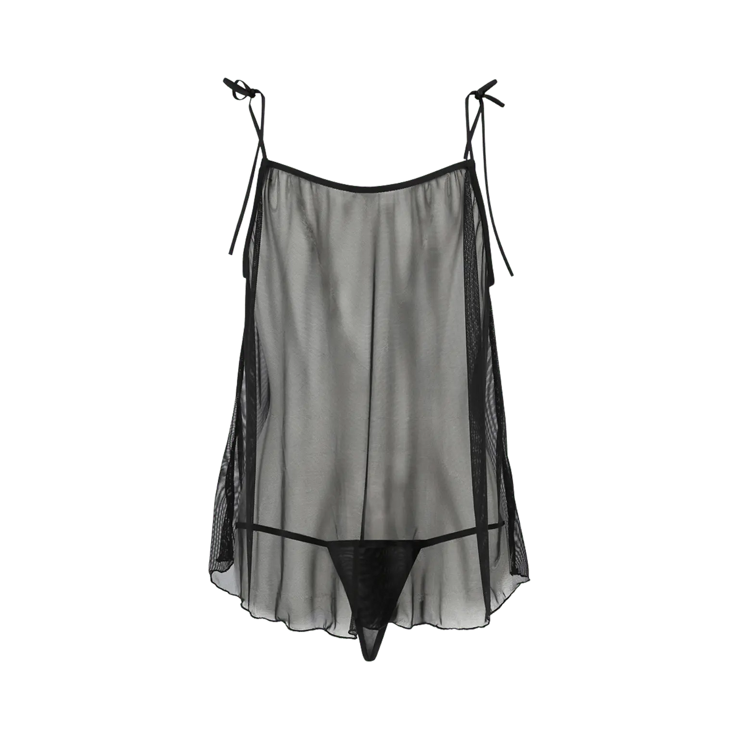 Vue arrière de la nuisette courte Melania signée Passion, disponible sur Oh My God'Z. Lingerie érotique en voile noir transparent avec bretelles à nouer, pour un style raffiné et provocant. Une pièce chic pour sublimer vos moments intimes avec un produit de lingerie haut de gamme.