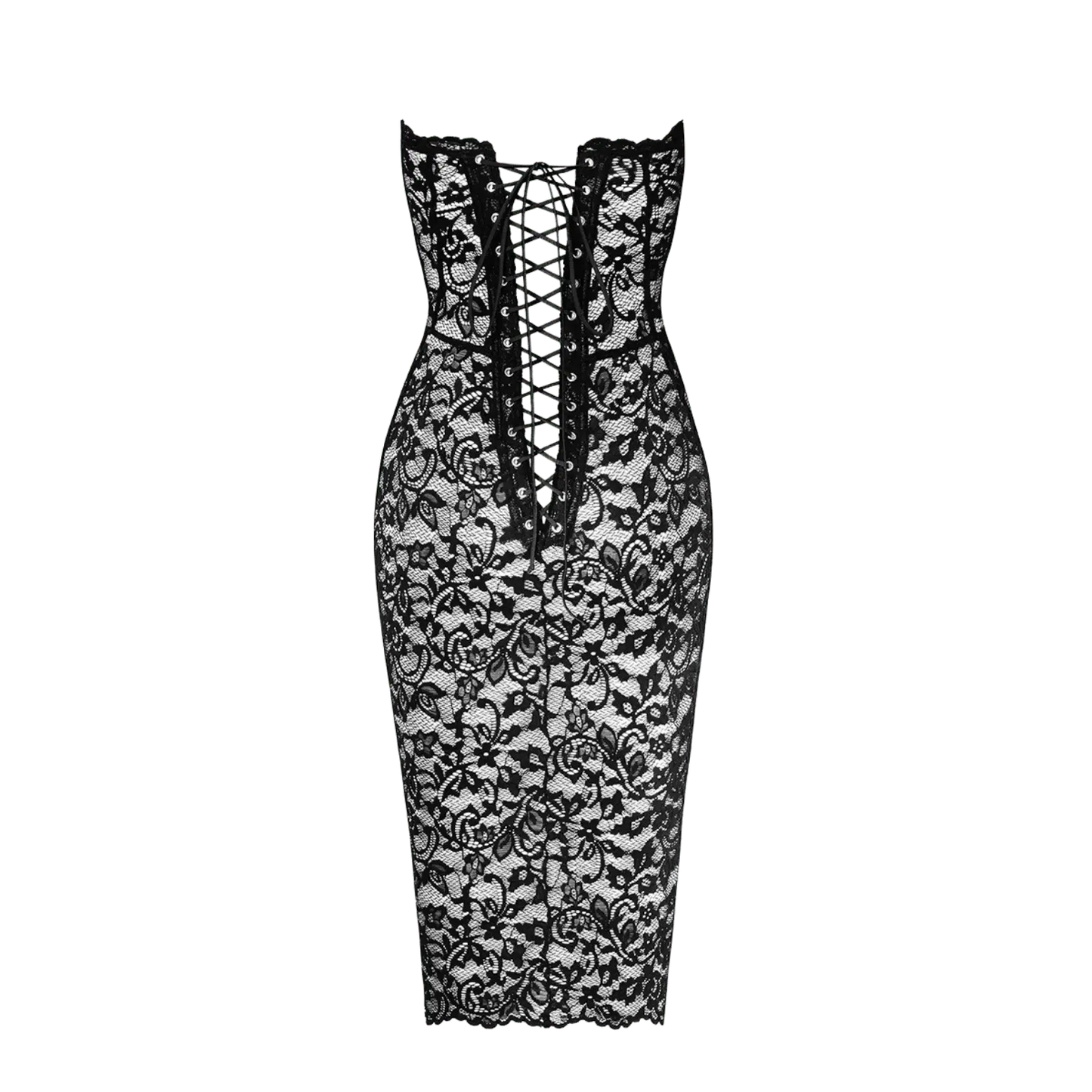Vue arrière robe corset Catalyst F301, dentelle noire sensuelle Oh My God'Z
