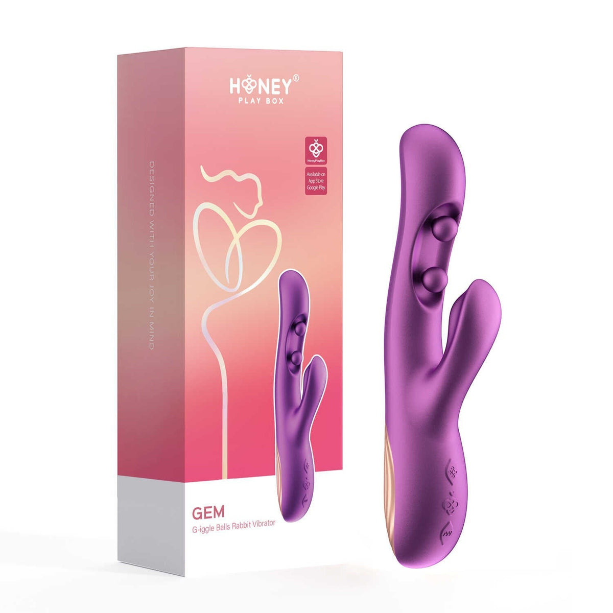 Vibromasseur rabbit Gem violet avec packaging rose, double stimulation et boules - Oh My God'Z