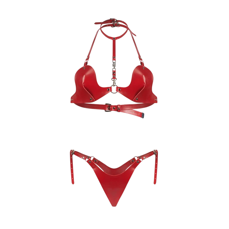 Détail produit ensemble Inferro rouge soutien-gorge avec anneaux argentés et string taille haute - Oh My God'Z