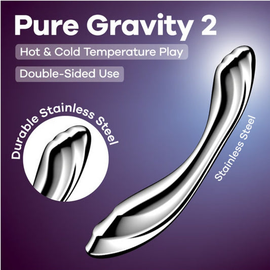 Gode Pure Gravity 2 en acier inoxydable argenté incurvé avec structure ondulée sur fond violet - Oh My God'Z