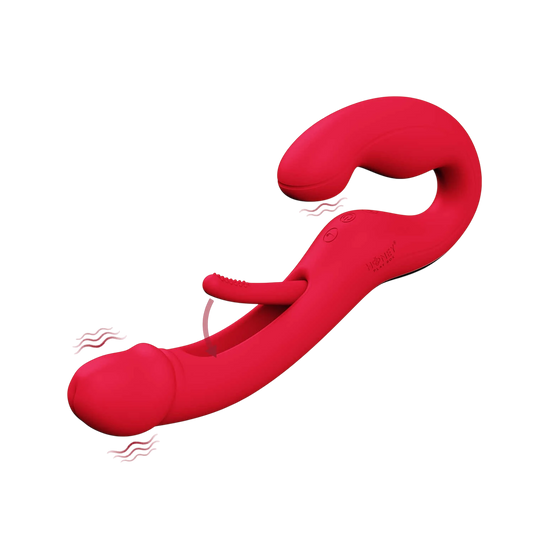 Strap-on vibrant Harmony Duo rouge en forme de U avec fonction tapotage et vibrations - Oh My God'Z