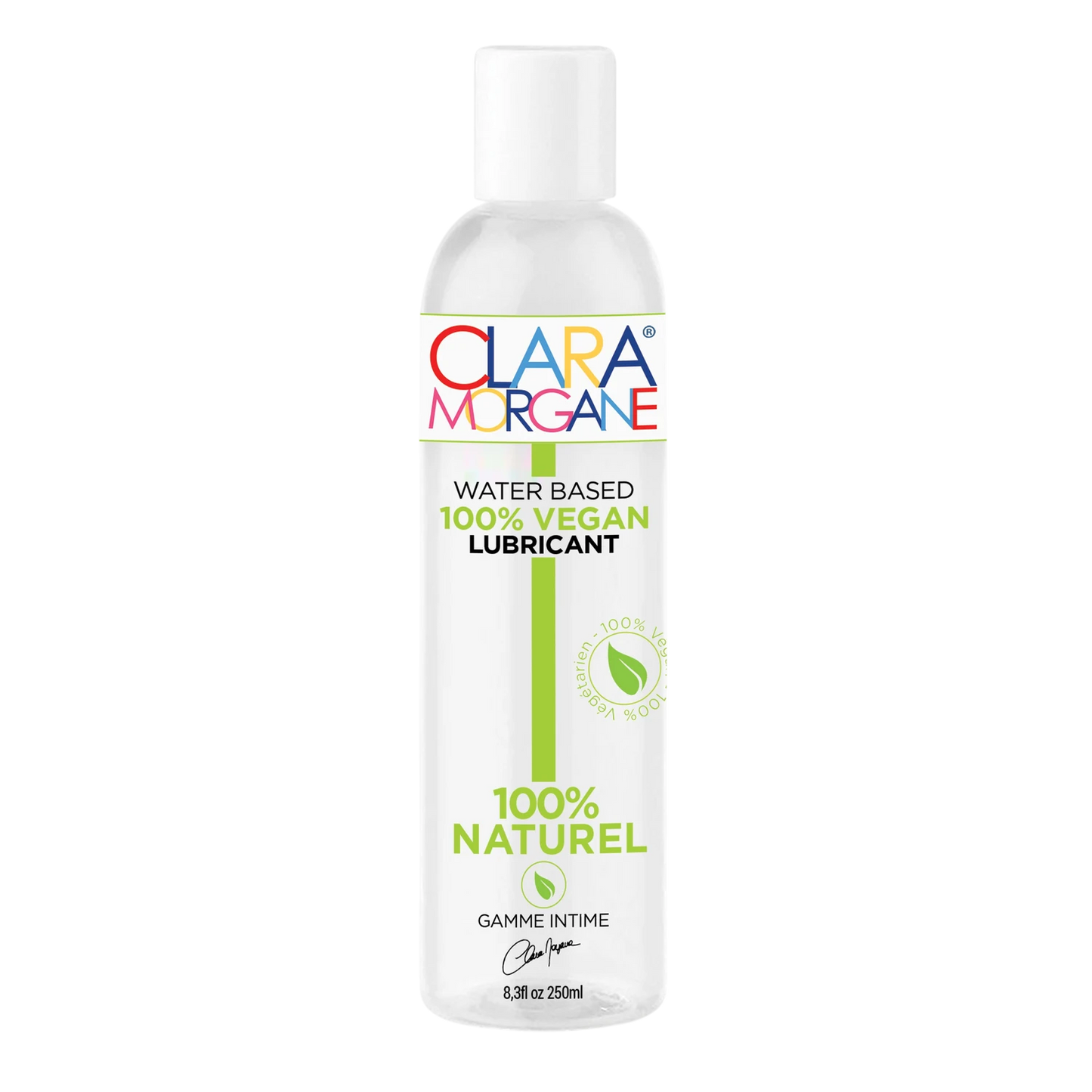Flacon de lubrifiant bio vegan Clara Morgane 250ml à base d'eau, transparent avec bouchon blanc - Oh My God'Z