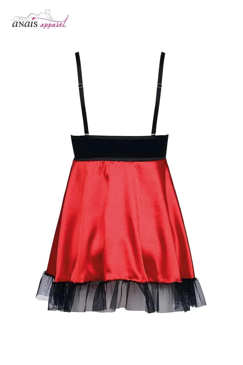 Oh My God'Z - Nuisette dentelle et satin Lisbeth - Anaïs - sexy - noir et rouge