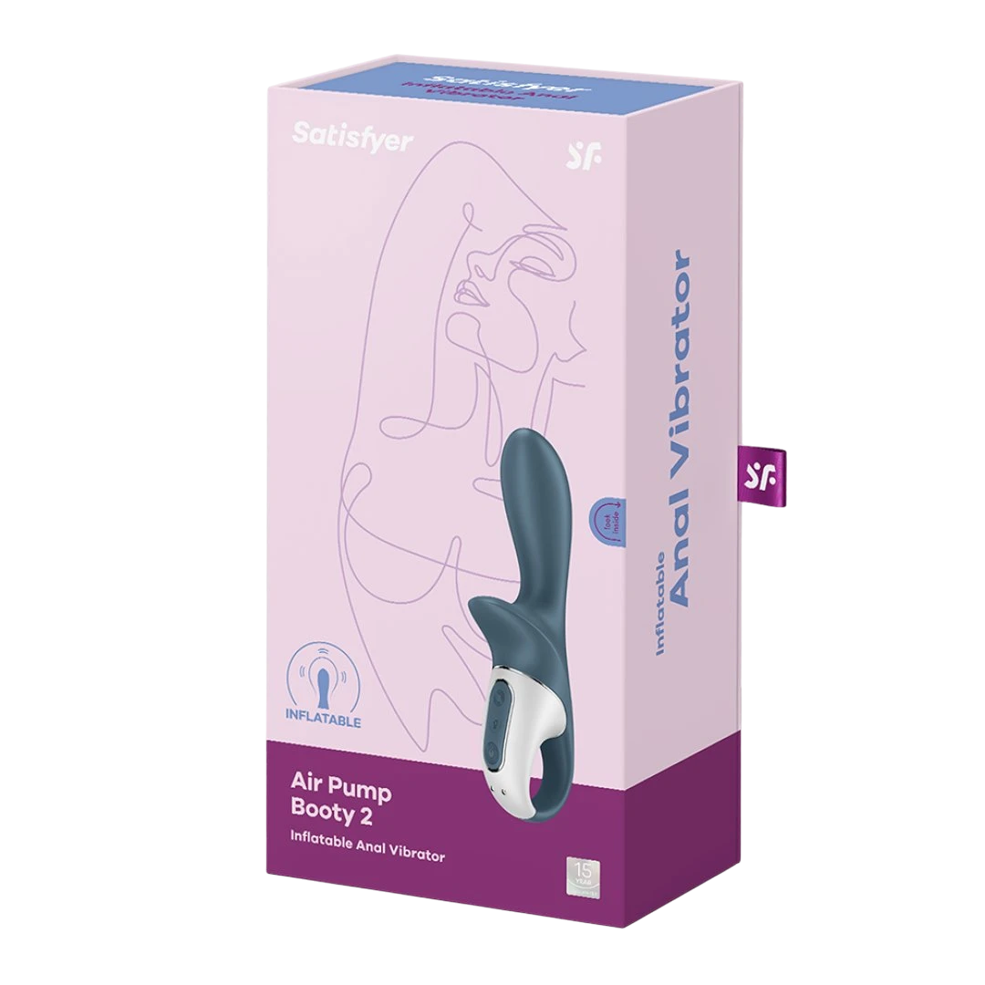Packaging rose vibromasseur Satisfyer Air Pump Booty 2, boîte élégante avec illustration produit - Oh My God'Z