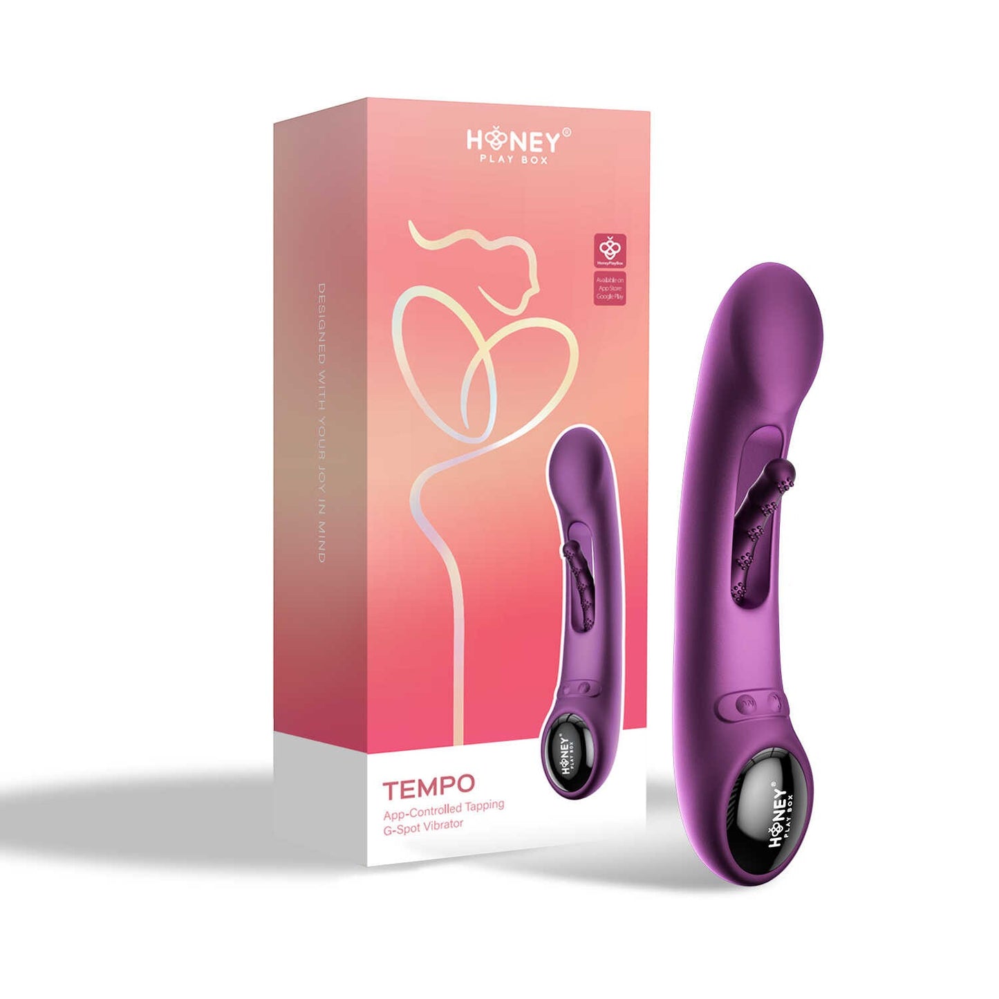 Vibromasseur G-spot Tempo violet avec packaging rose dégradé de la marque Honey Play Box - Oh My God'Z