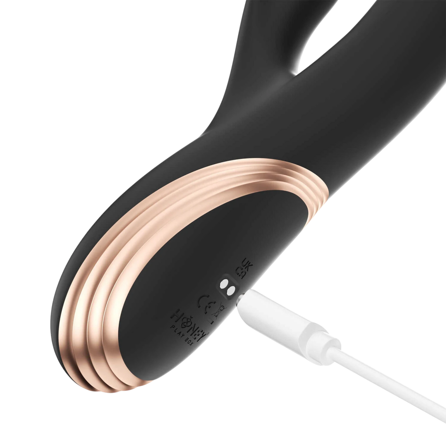 Port de charge USB du vibromasseur Gem noir avec anneaux or rose, rechargeable waterproof - Oh My God'Z