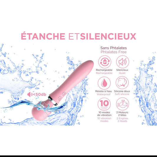 Wand masseur rose waterproof avec pictos: rechargeable silencieux sans phtalates 10 modes 2 moteurs - Oh My God'Z