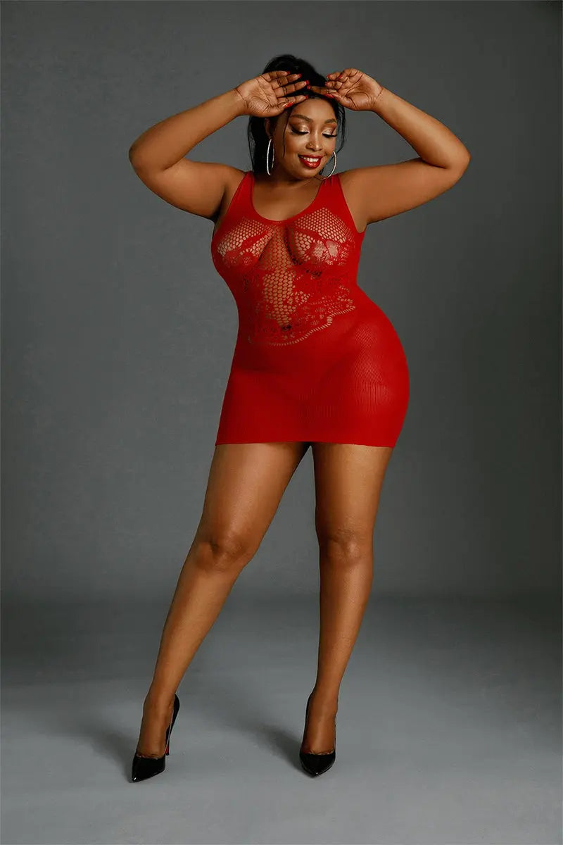 Oh My God'Z - Robe résille rouge Queen Size - Moonlight N°08