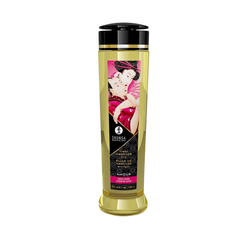 Flacon doseur noir et dore d'huile de massage erotique Shunga Amour Coeur de Lotus 240 ml - Oh My God'Z