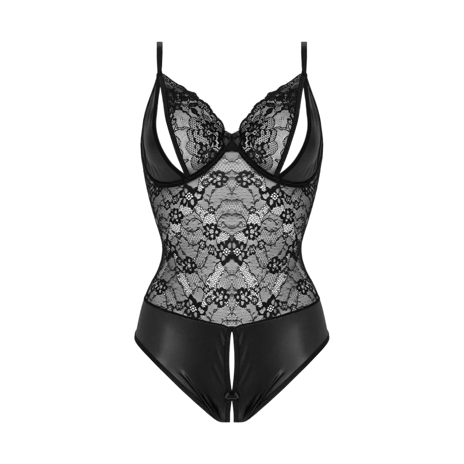 Body raffiné Vesper en dentelle noire et tissu brillant – Oh My God’Z