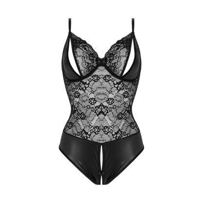 Body raffiné Vesper en dentelle noire et tissu brillant – Oh My God’Z