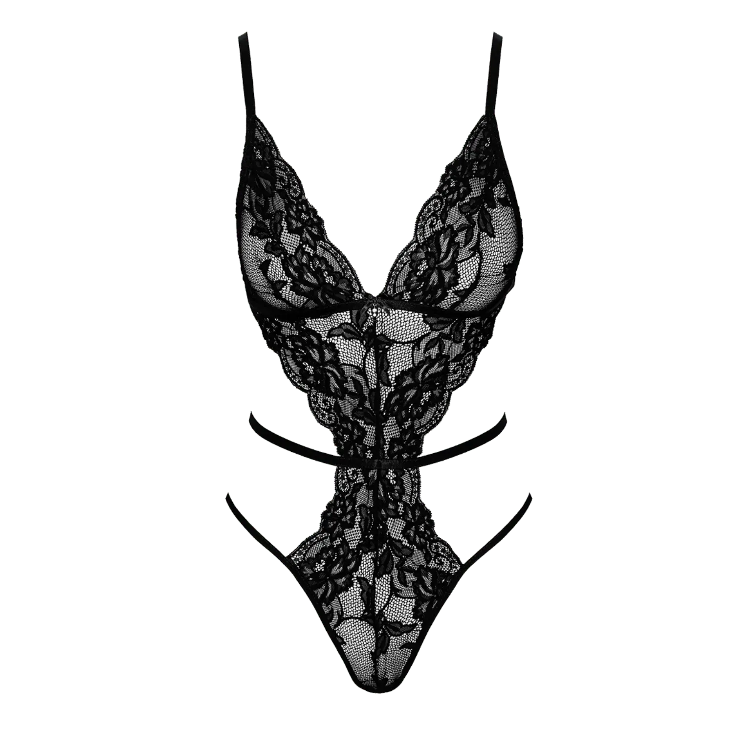 Body en dentelle noire "French Kiss 241" de Kissable : design en V plongeant et lanières sensuelles pour un effet ultra glamour. Disponible chez Oh My God'Z.