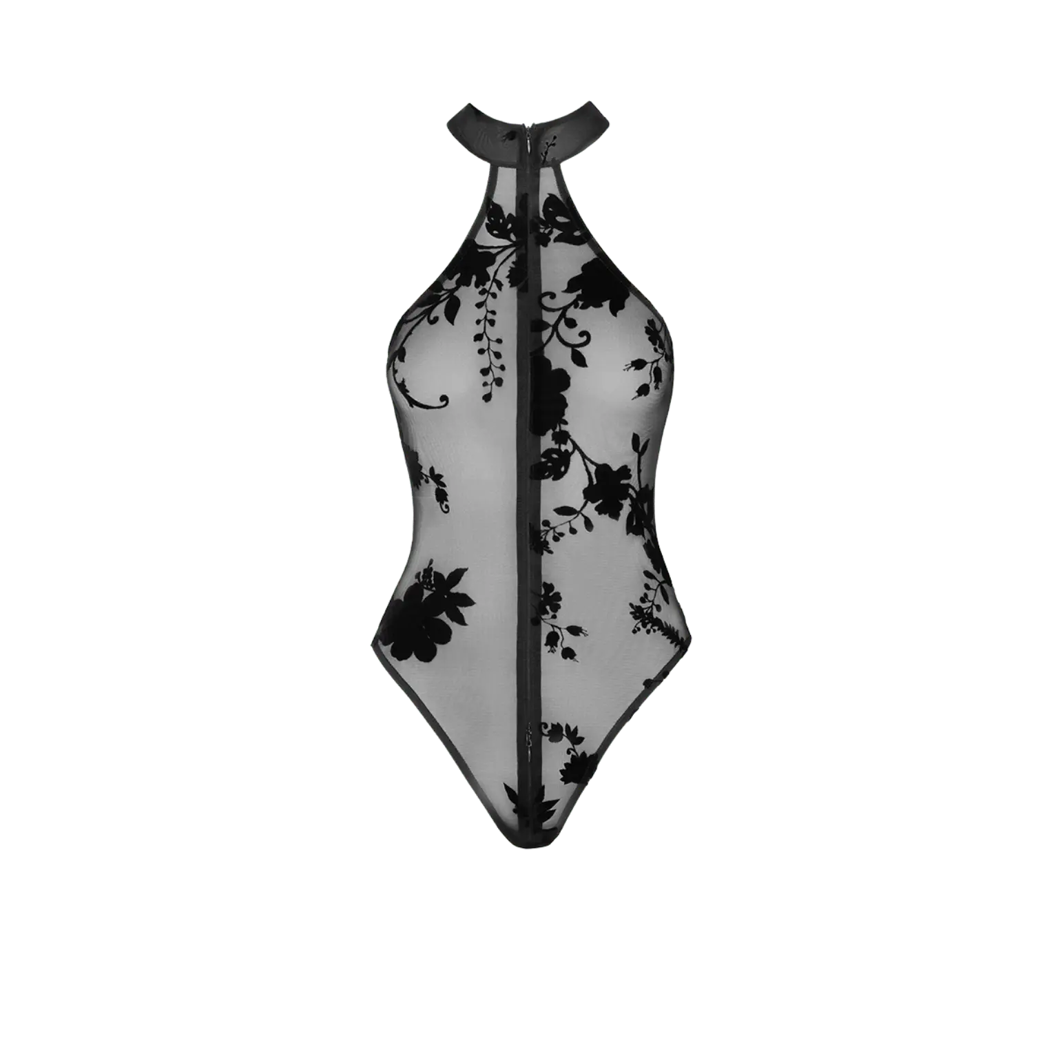 Body zippé Ego F314 en tulle floqué noir – Oh My God’Z