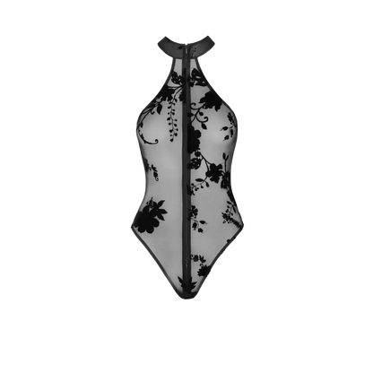 Body zippé Ego F314 en tulle floqué noir – Oh My God’Z