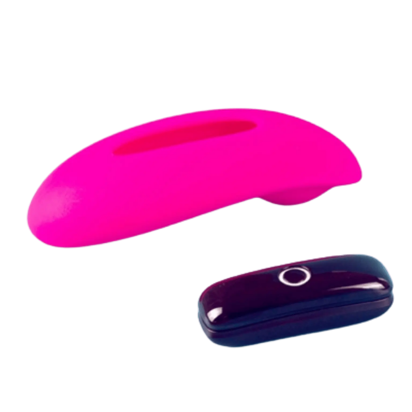 Vue latérale du stimulateur clitoridien Candy avec télécommande, idéal pour des moments intimes à distance grâce à la connexion Bluetooth. Disponible chez Oh My God'Z.