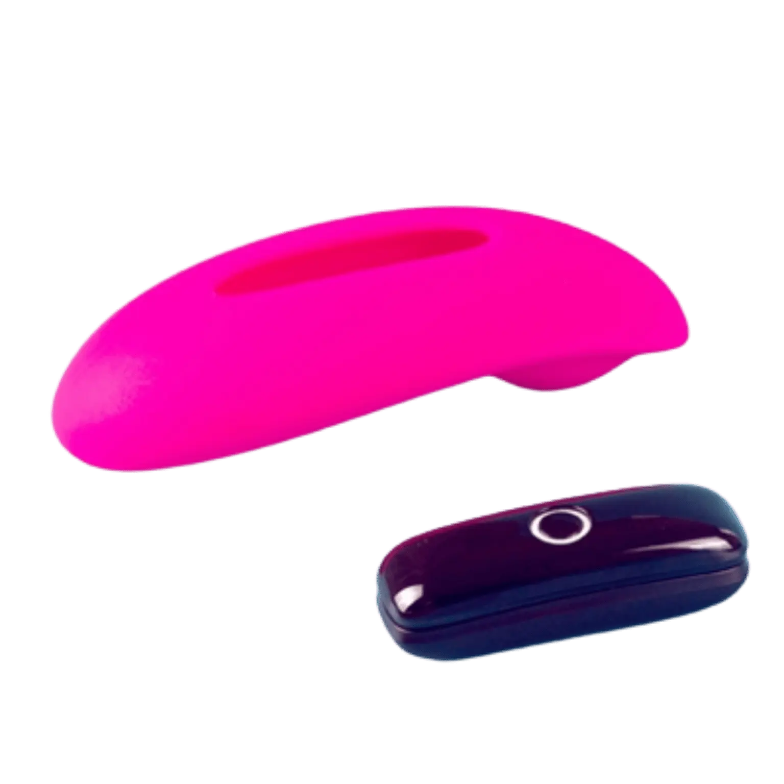 Vue latérale du stimulateur clitoridien Candy avec télécommande, idéal pour des moments intimes à distance grâce à la connexion Bluetooth. Disponible chez Oh My God'Z.