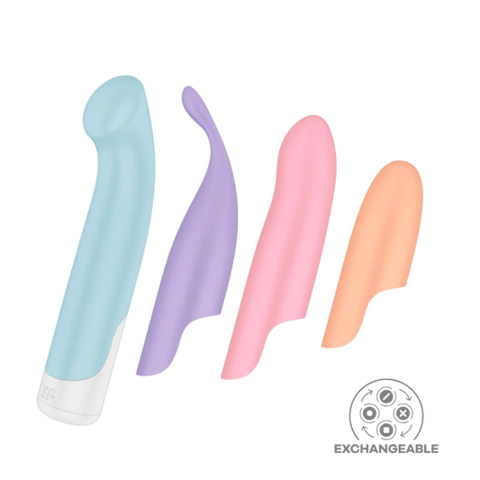 Variez les plaisirs avec le coffret Playful Four de Satisfyer, proposé par Oh My God'Z. Ce kit inclut un mini vibromasseur puissant et quatre embouts en silicone doux, parfaits pour une stimulation sur-mesure du clitoris et du point G.