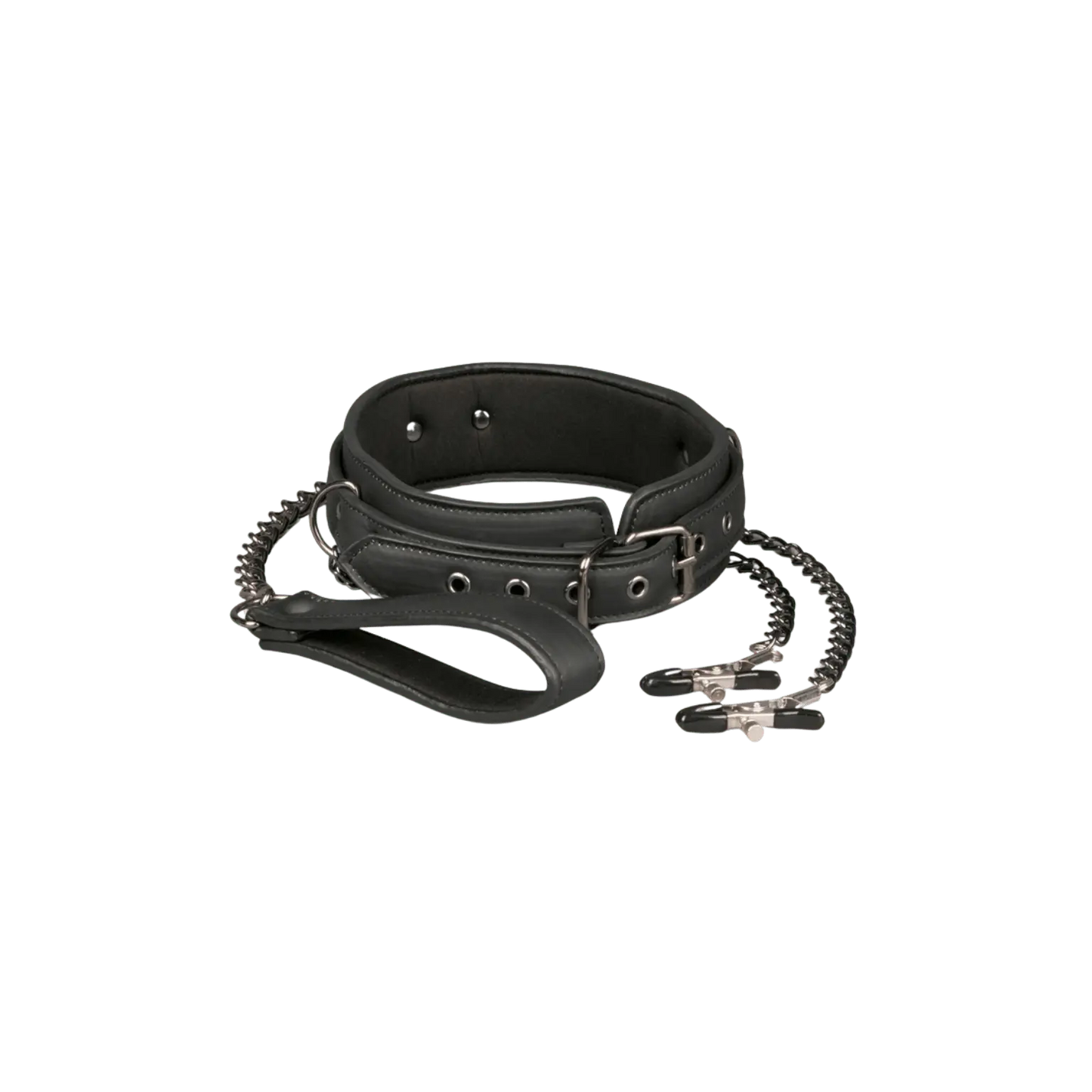 Collier cuir EasyToys avec chaînes de seins noir métal – Oh My God’Z