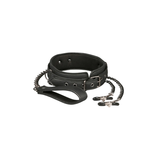 Collier cuir EasyToys avec chaînes de seins noir métal – Oh My God’Z