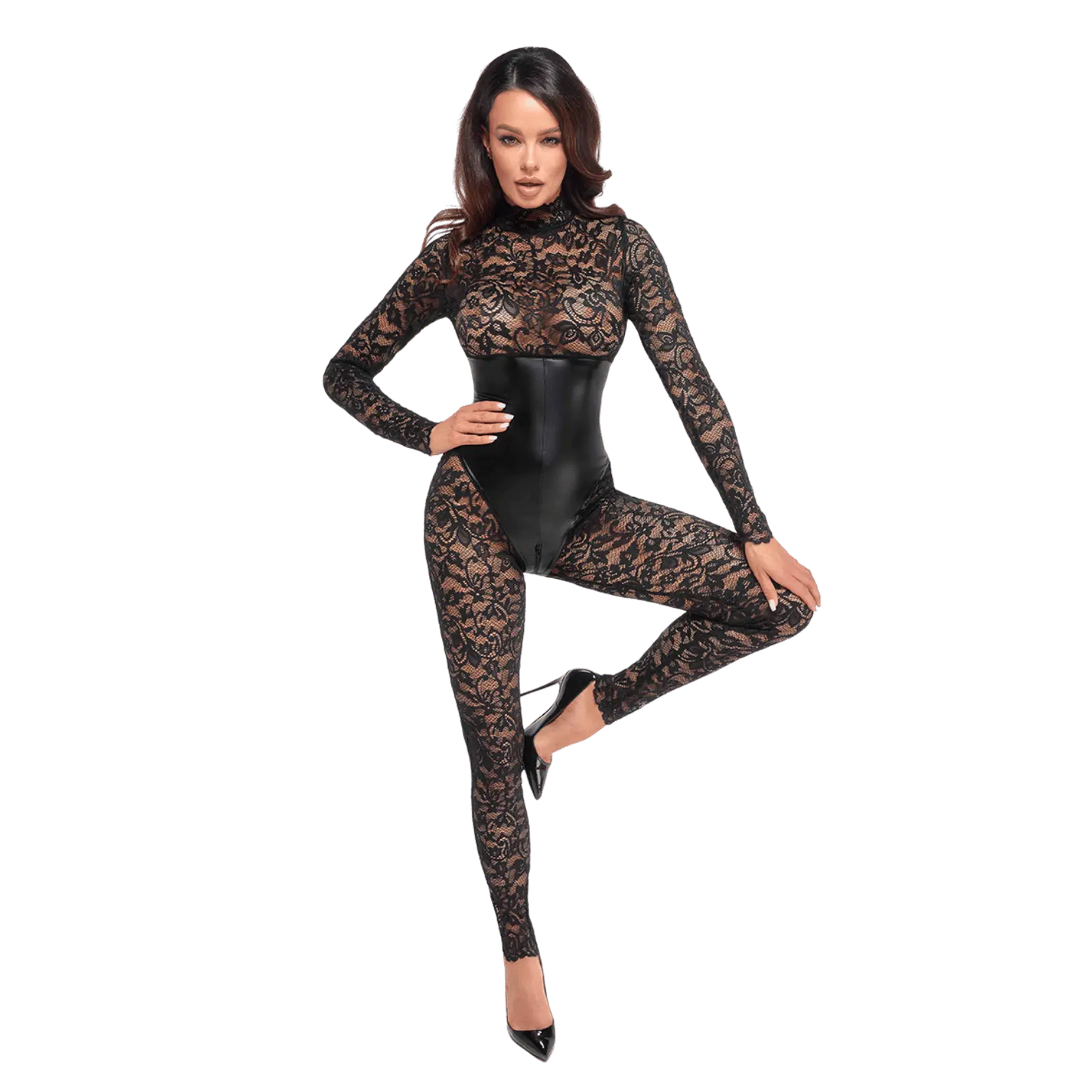 Combinaison sexy Enigma F299 dentelle noire et wetlook - Oh My God'Z