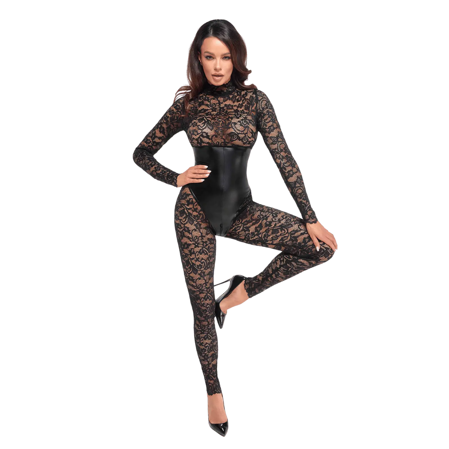 Combinaison sexy Enigma F299 dentelle noire et wetlook - Oh My God'Z
