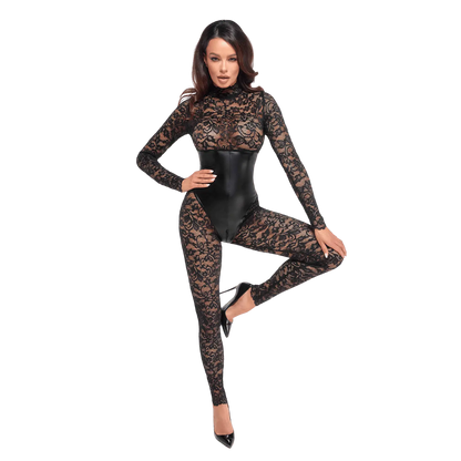 Combinaison sexy Enigma F299 dentelle noire et wetlook - Oh My God'Z