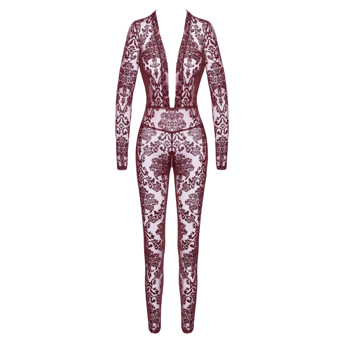 Body intégral en tulle floqué bordeaux Kink Royal – Oh My God’Z