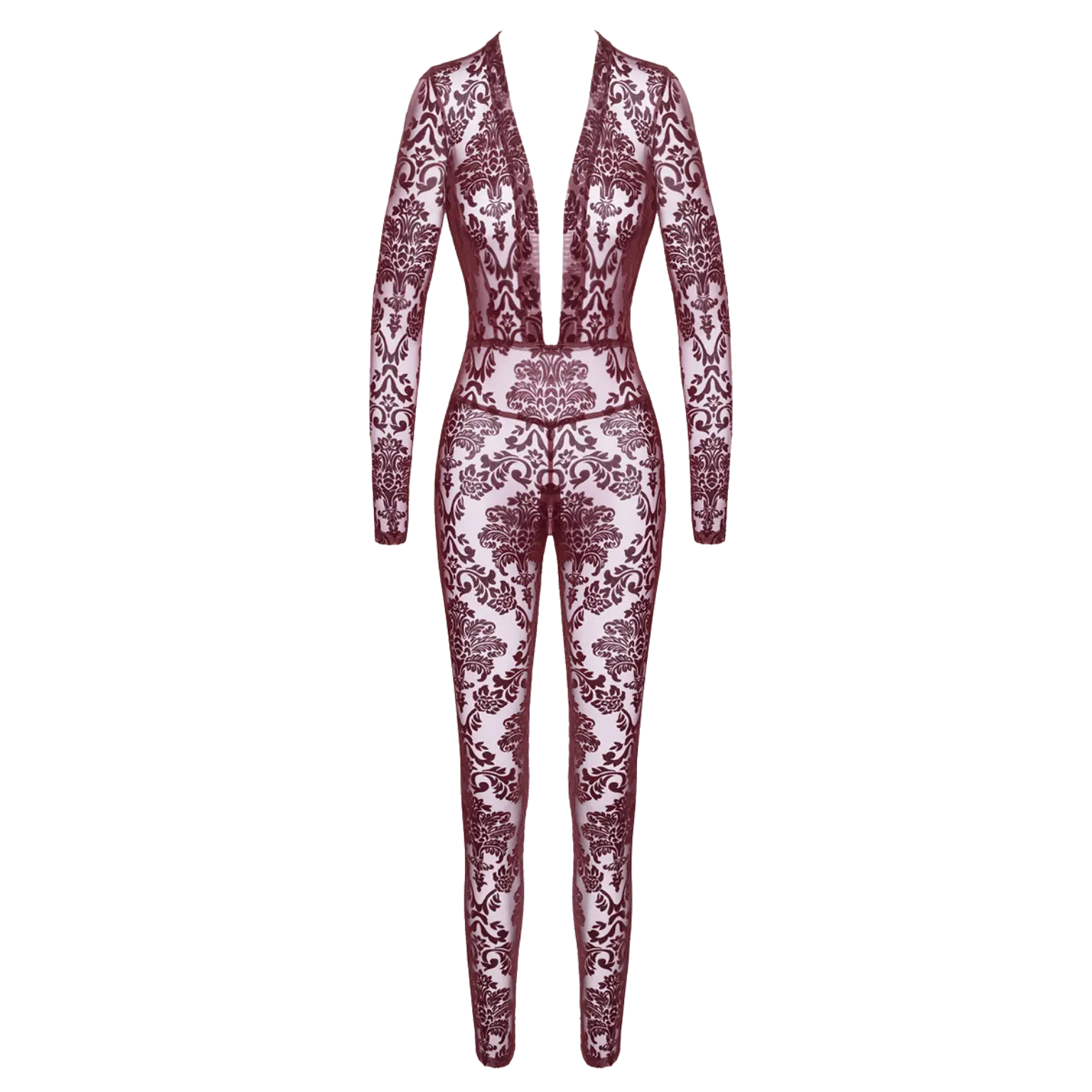 Body intégral en tulle floqué bordeaux Kink Royal – Oh My God’Z