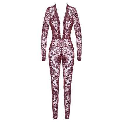 Body intégral en tulle floqué bordeaux Kink Royal – Oh My God’Z