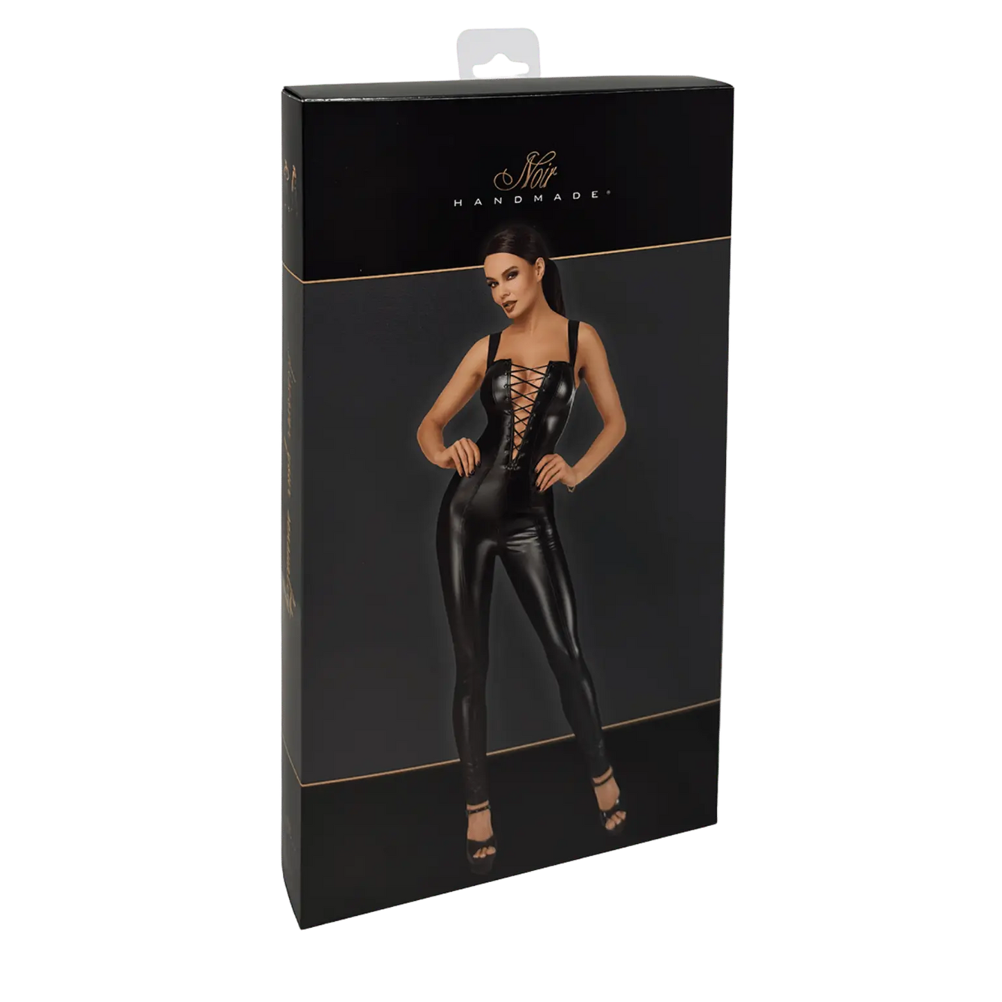 Emballage de la combinaison lacée en wetlook Noir Handmade Vixen F362 – Oh My God’Z