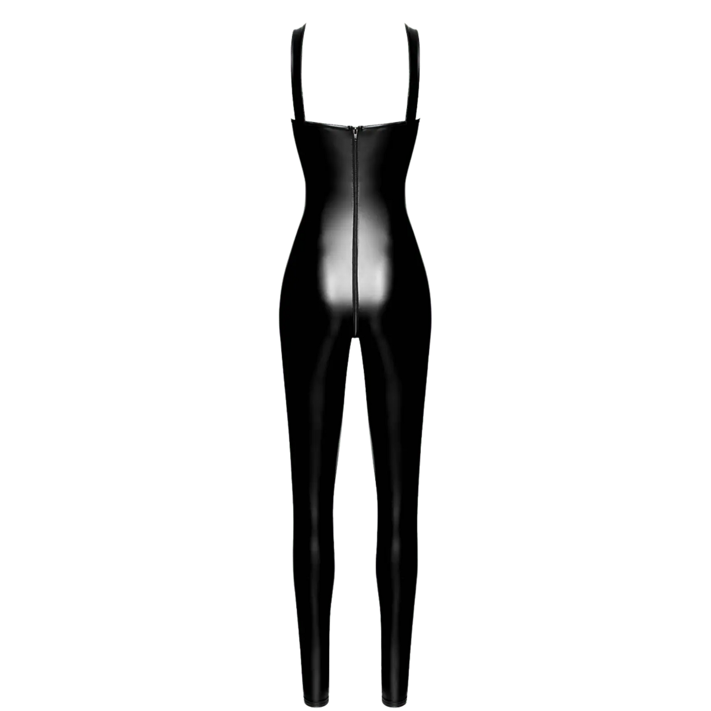 Combinaison moulante noire en wetlook avec laçage avant – Noir Handmade