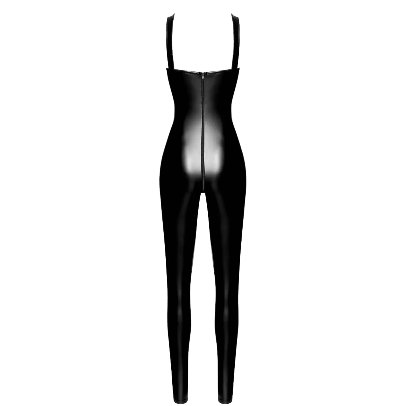 Combinaison moulante noire en wetlook avec laçage avant – Noir Handmade