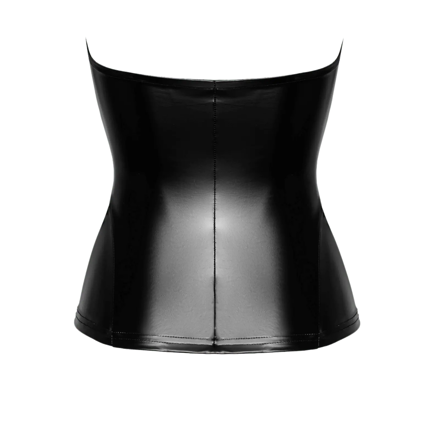 Vue arrière du corset "Mysteria F334" en wetlook noir, ajusté pour épouser les courbes avec élégance. Disponible chez Oh My God'Z, boutique de lingerie haut de gamme.