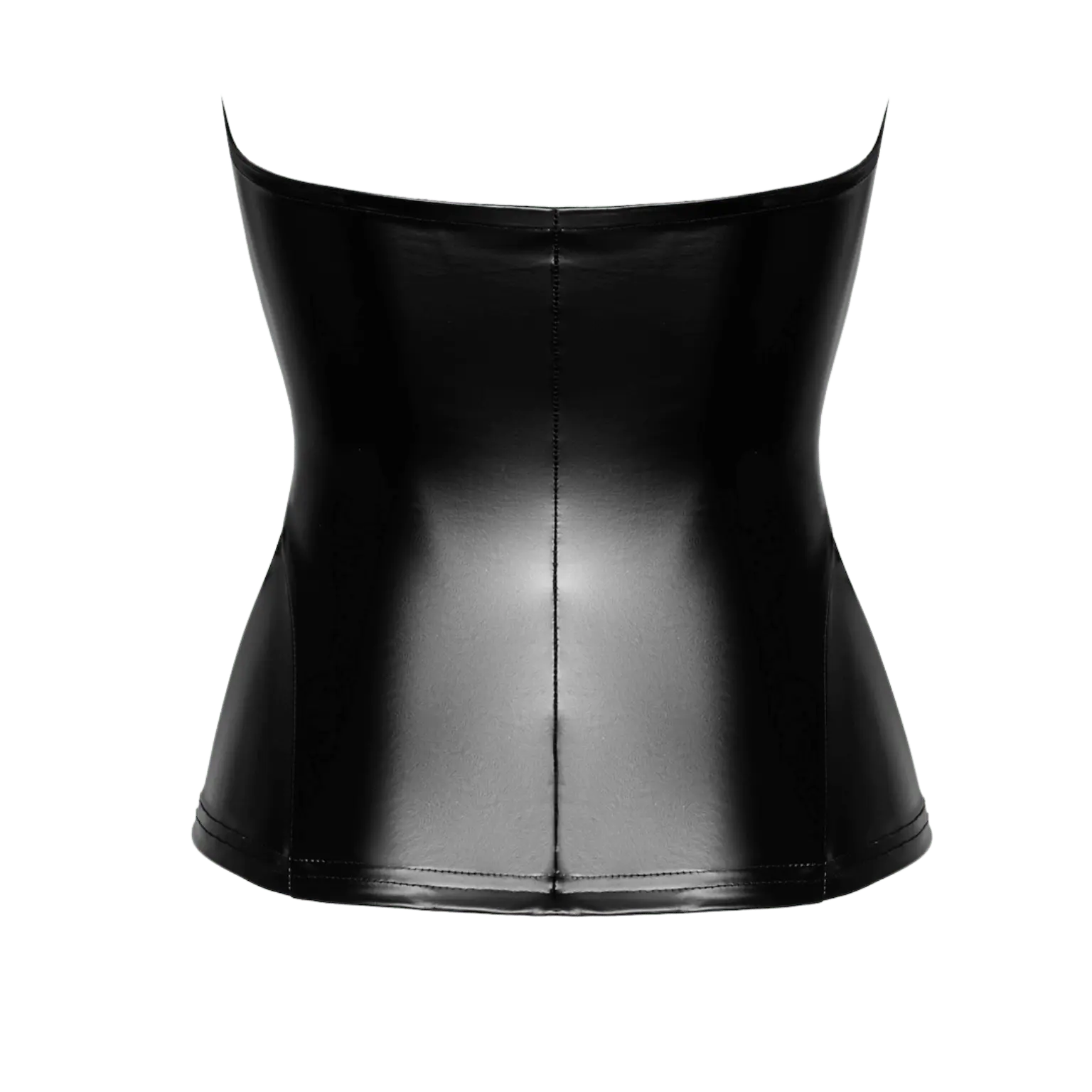 Vue arrière du corset "Mysteria F334" en wetlook noir, ajusté pour épouser les courbes avec élégance. Disponible chez Oh My God'Z, boutique de lingerie haut de gamme.