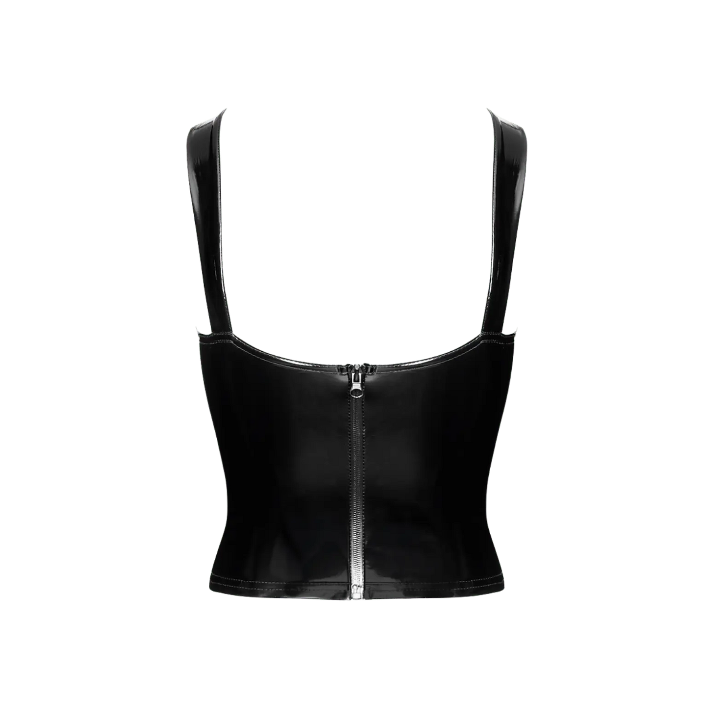 Corset sensuel en vinyle noir brillant à décolleté plongeant – Oh My God’Z