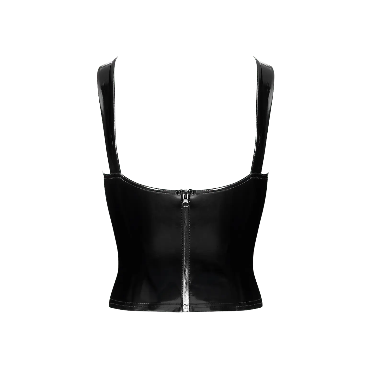 Corset sensuel en vinyle noir brillant à décolleté plongeant – Oh My God’Z