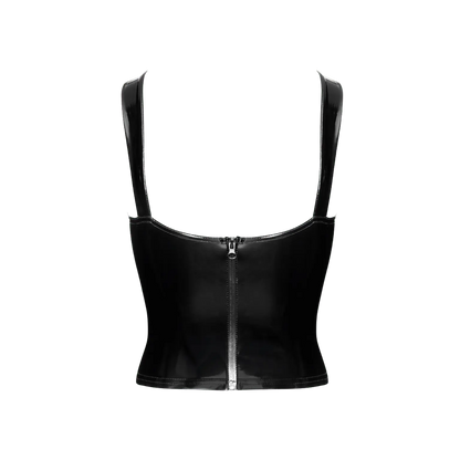 Corset sensuel en vinyle noir brillant à décolleté plongeant – Oh My God’Z