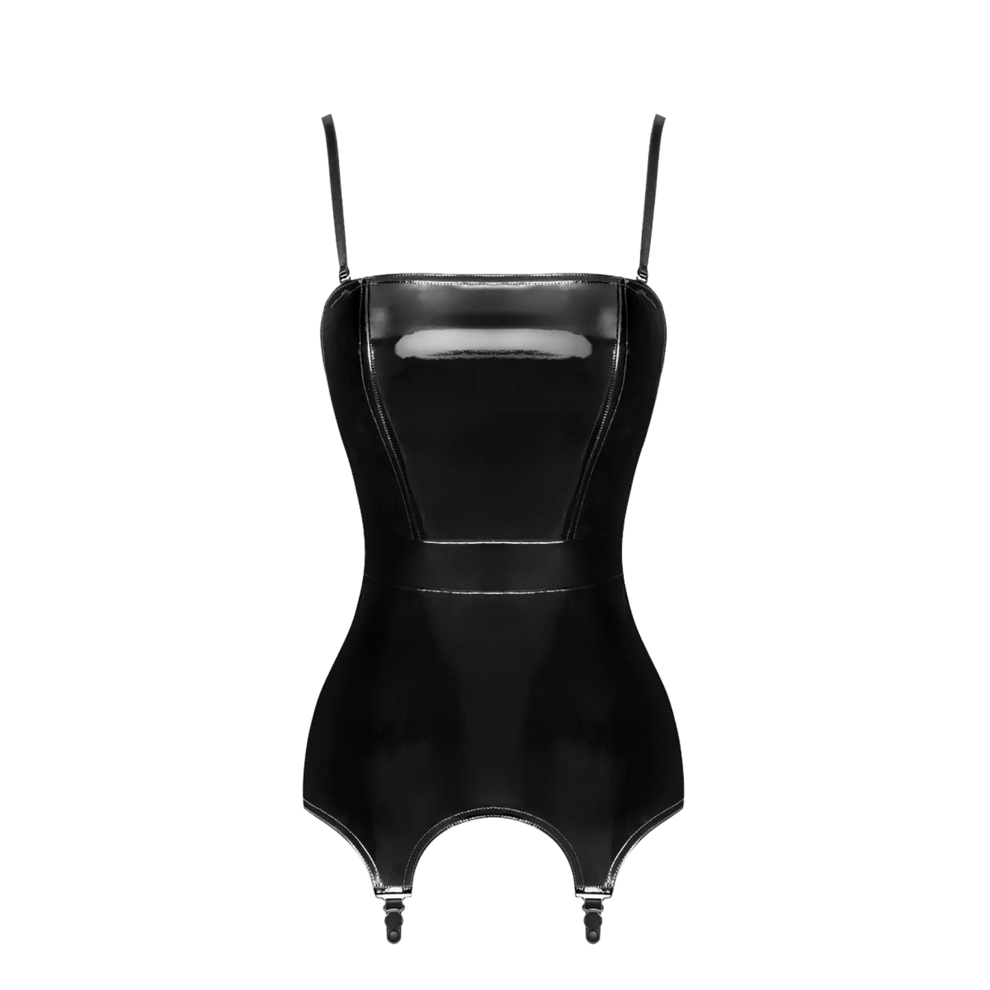 Corset porte-jarretelles en vinyle noir brillant Dominae F381 – Noir Handmade