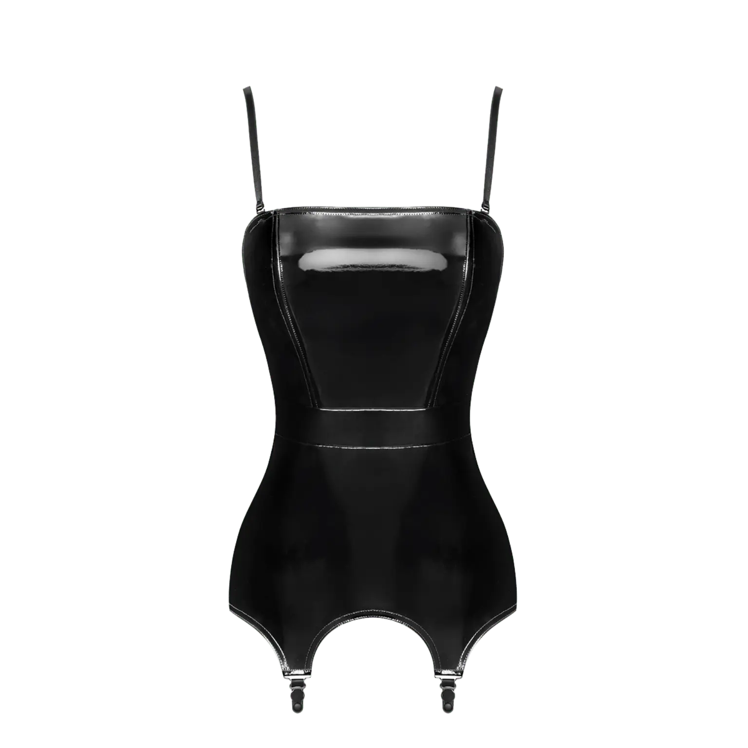 Corset porte-jarretelles en vinyle noir brillant Dominae F381 – Noir Handmade