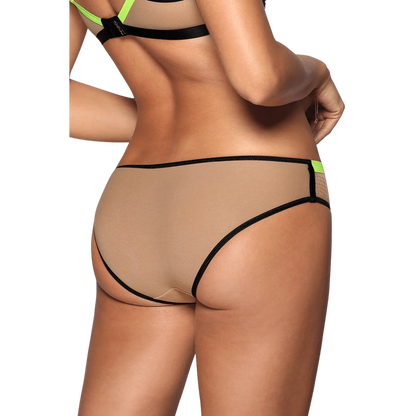 Vue arrière d'une culotte chair et fluo Axami, offerte chez Oh My God'Z. Cette pièce révèle un design séduisant avec une transparence élégante et des détails subtils, parfaite pour une touche de glamour