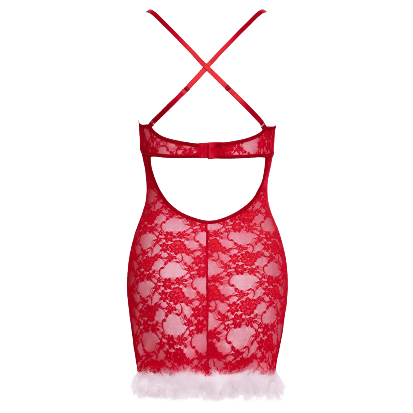 Lingerie festive rouge dos nu avec détails en fausse fourrure blanche – Cottelli Lingerie