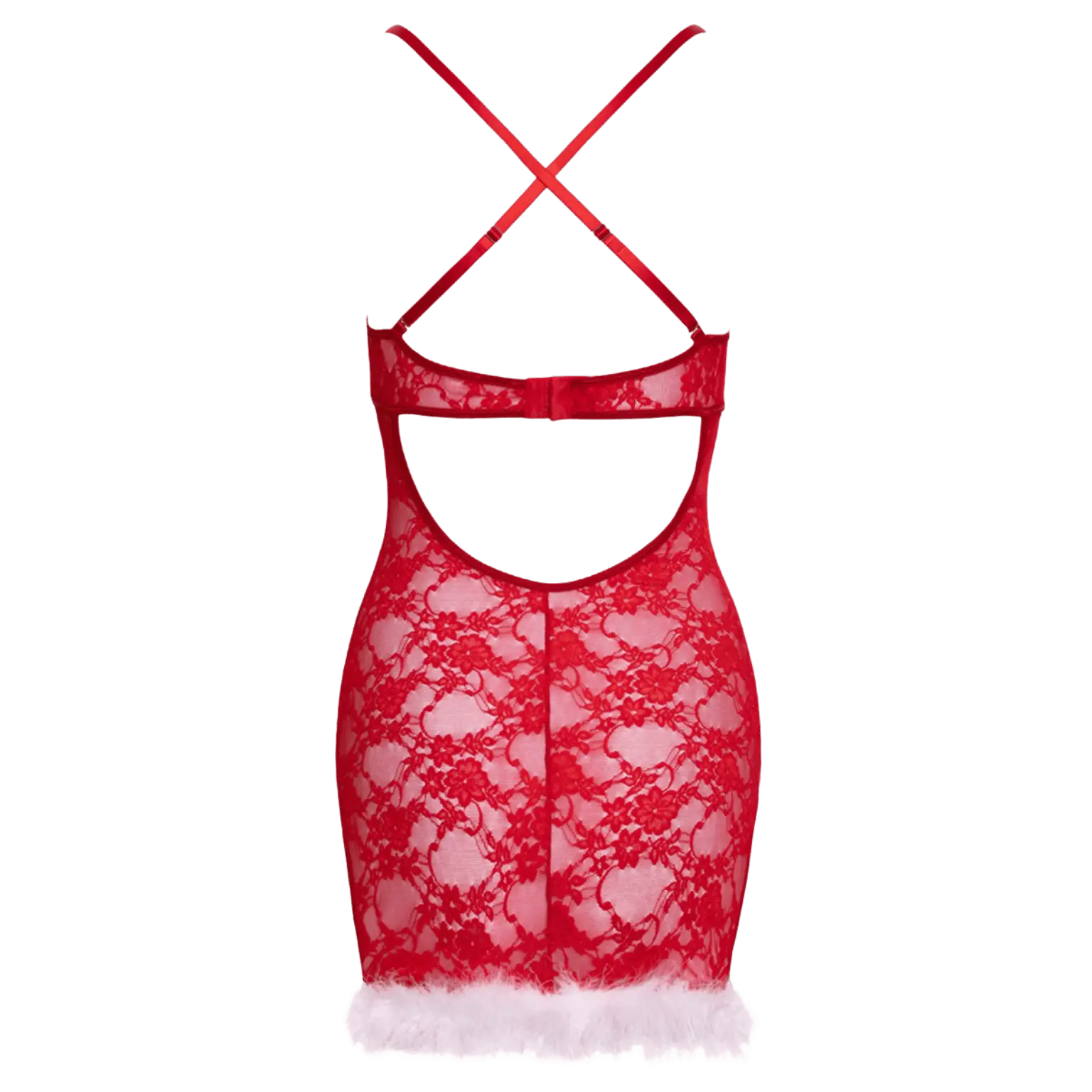 Lingerie festive rouge dos nu avec détails en fausse fourrure blanche – Cottelli Lingerie