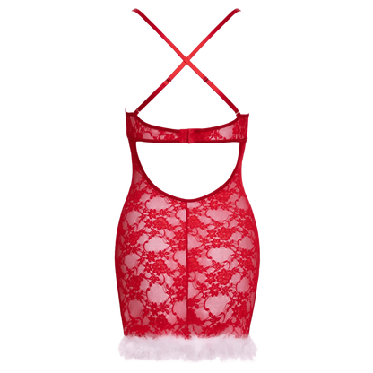 Lingerie festive rouge dos nu avec détails en fausse fourrure blanche – Cottelli Lingerie