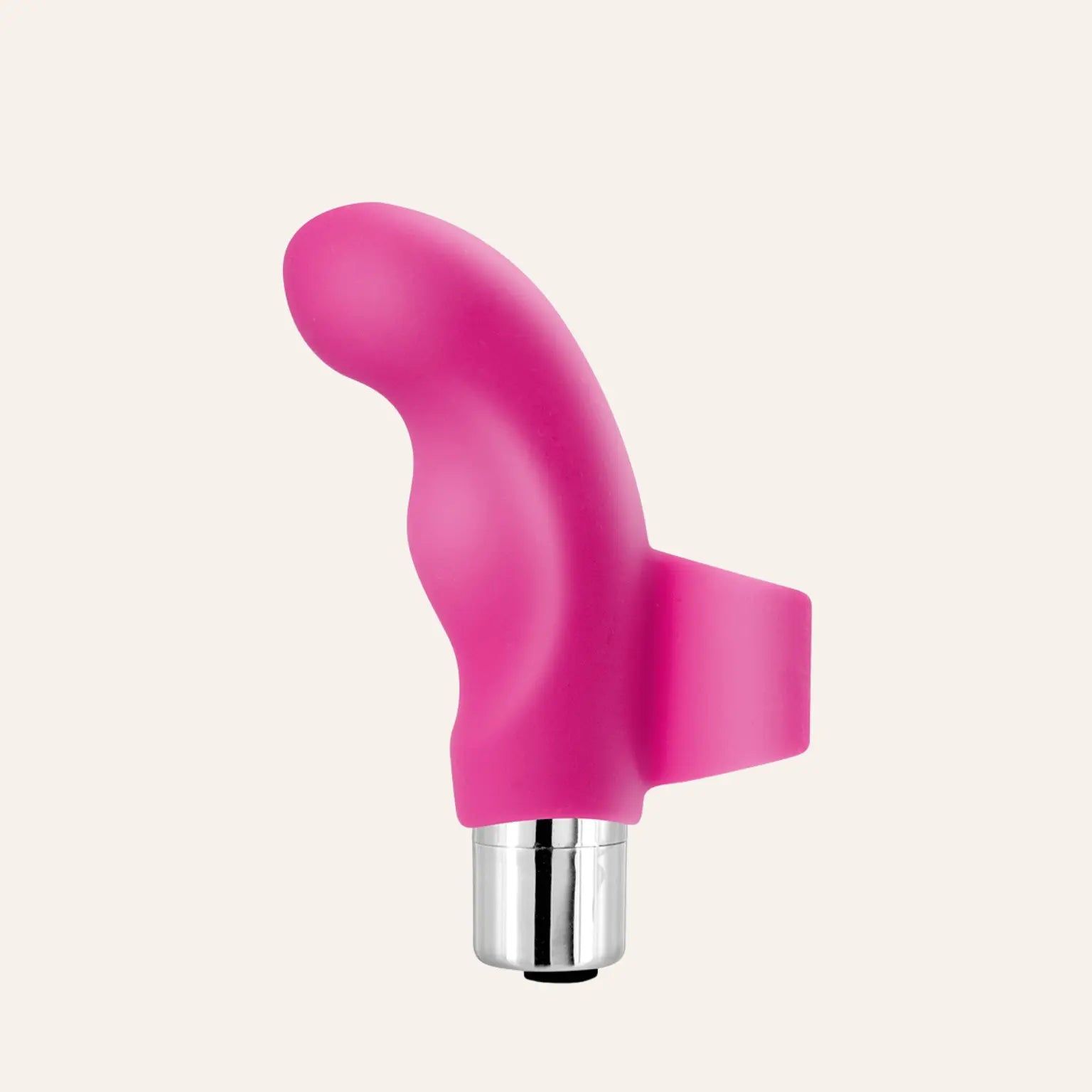 Gros plan sur le Doigt vibrant Ecstasy de la marque Yoba, un mini sextoy haut de gamme en silicone rose au design ergonomique, en vente chez Oh My God'Z. Ce stimulateur rechargeable est parfait pour une stimulation clitoridienne précise, idéale pour les moments intimes en solo ou à deux.