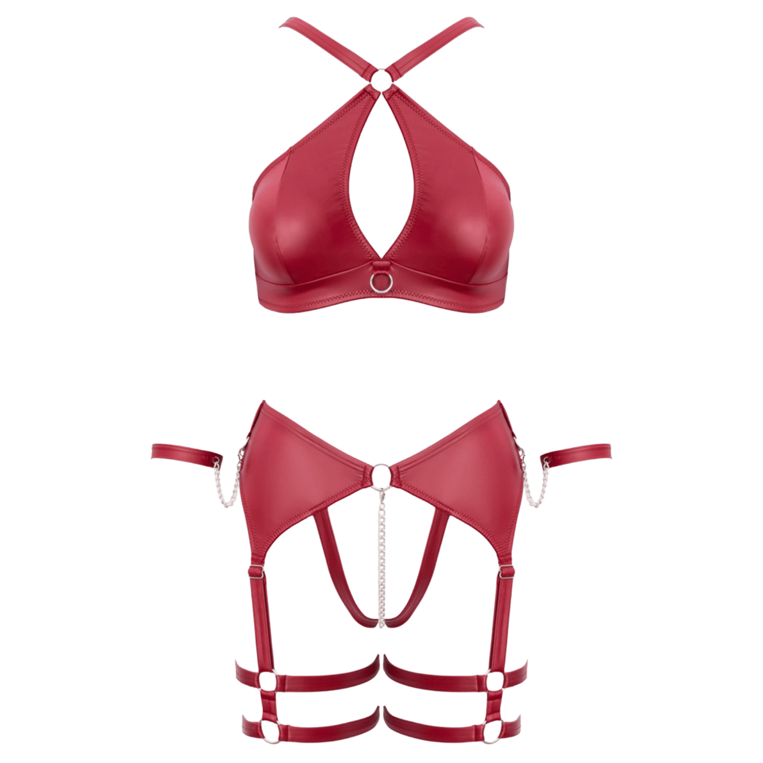 Ensemble BDSM bordeaux Cotelli Bondage présenté à plat, design sophistiqué – Oh My God’Z