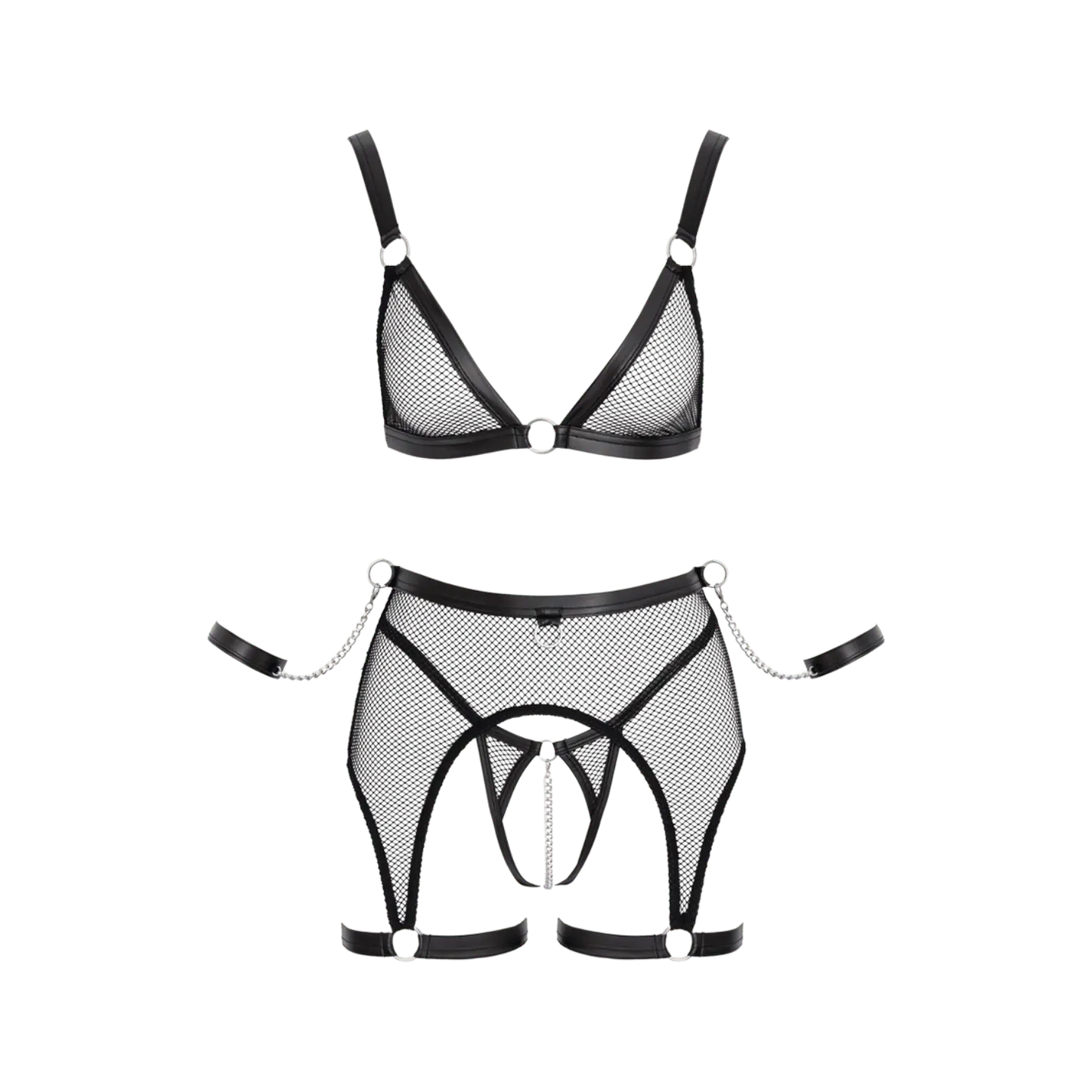 Ensemble Fetish Cottelli Bondage noir dentelle filet – Oh My God’Z