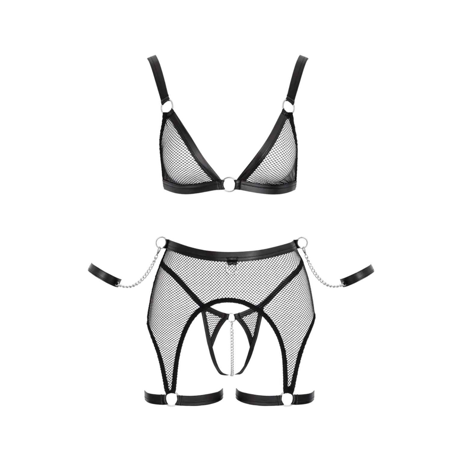 Ensemble Fetish Cottelli Bondage noir dentelle filet – Oh My God’Z