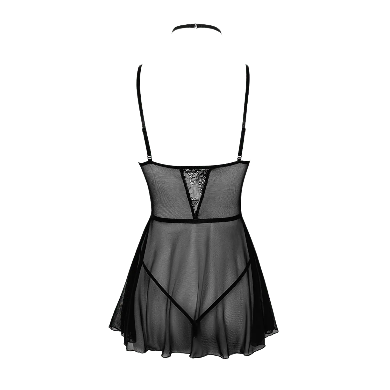 Nuisette First Kiss 249 – Kissable en version dos, disponible sur Oh My God'Z. Son design en tulle transparent et dentelle raffinée sublime la silhouette avec sensualité et raffinement.